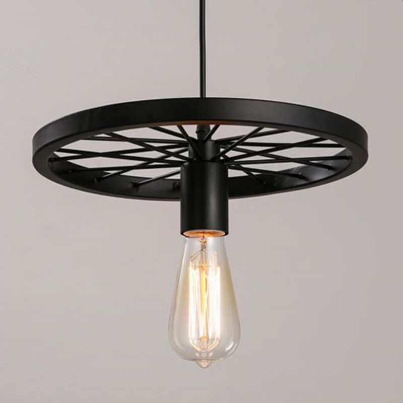 Lámpara Colgante Minimalista Negra Diseño Rueda
